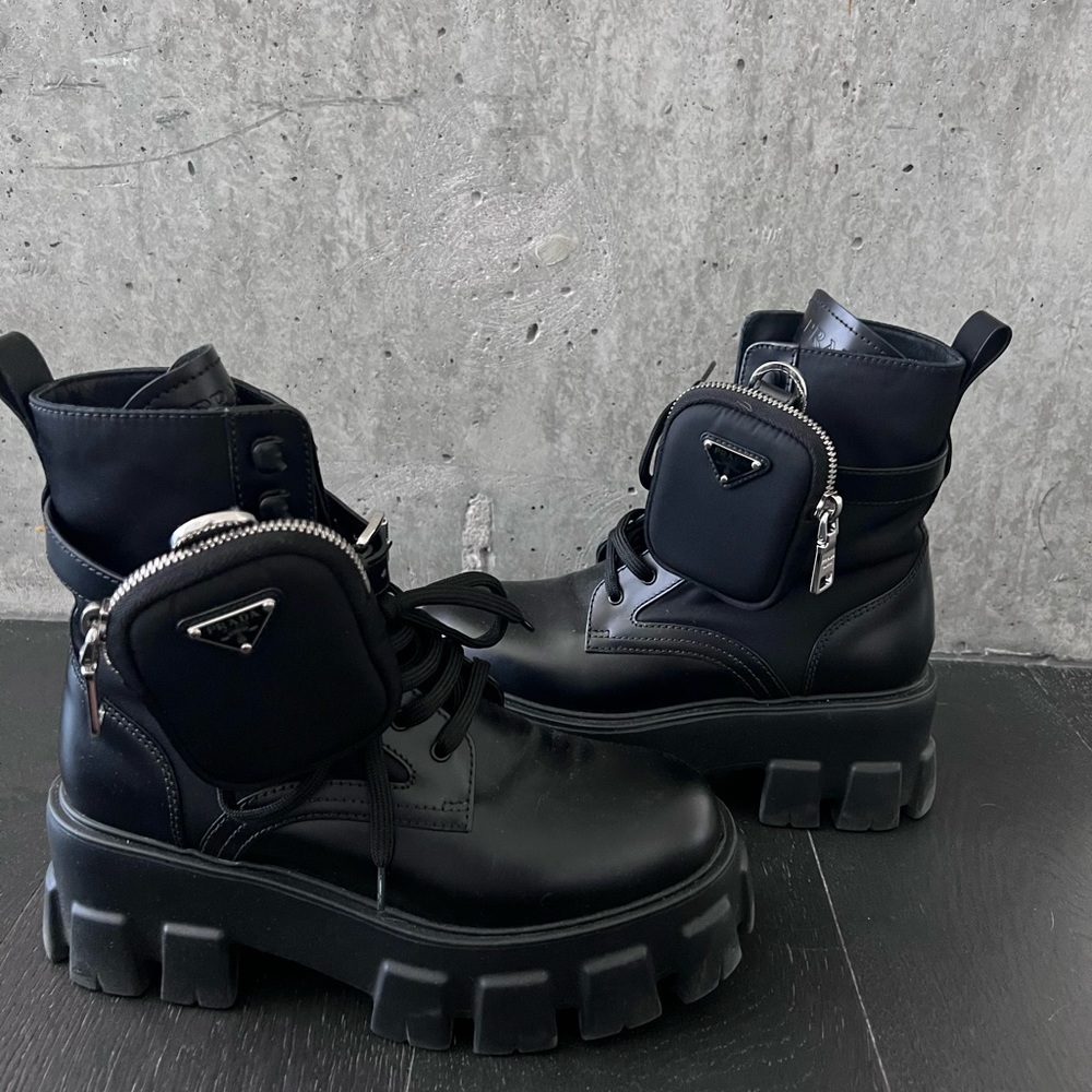 SOLD - Prada Monolith Nylon & Leather Combat Boot